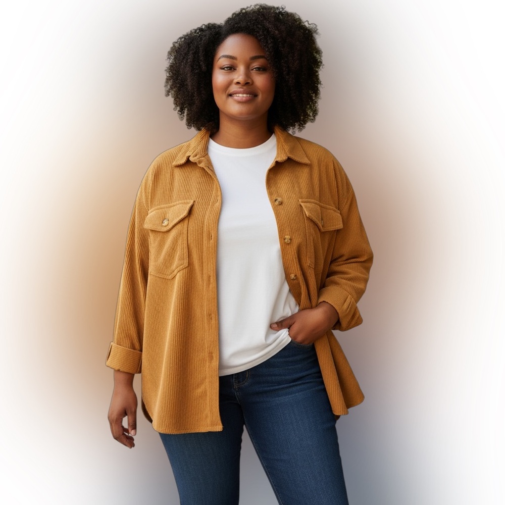 Berkley Jensen Women's Lion Wide Wale Corduroy Button Front Shacket Size XXL